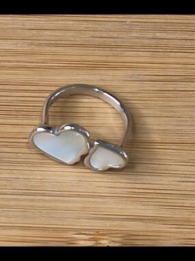 Silver Heart Open Ring with White Inlay - Women Jewelry Stainless Steel
